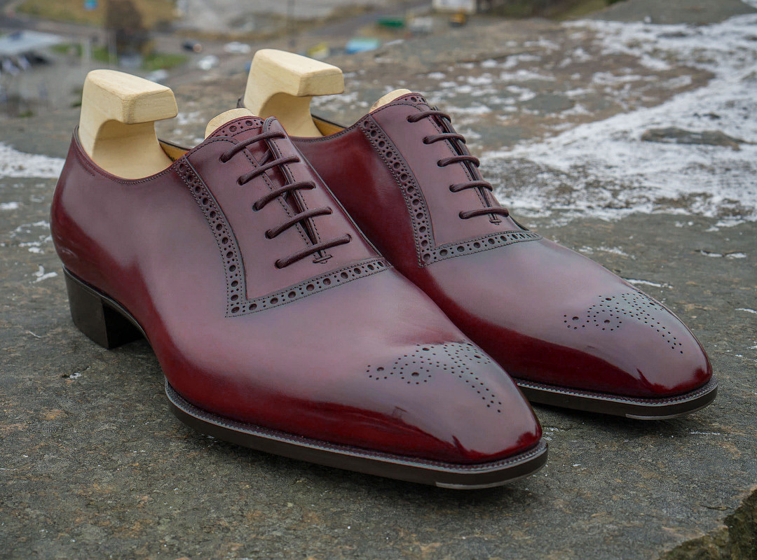 Mens Burgundy Leather Twotone Oxfords Brogue Formal Lace Up Shoes ...