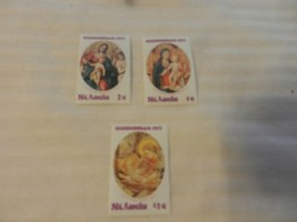 Lot of 3 St. Lucia Christmas 1977 Pictorial Stamps - $5.94