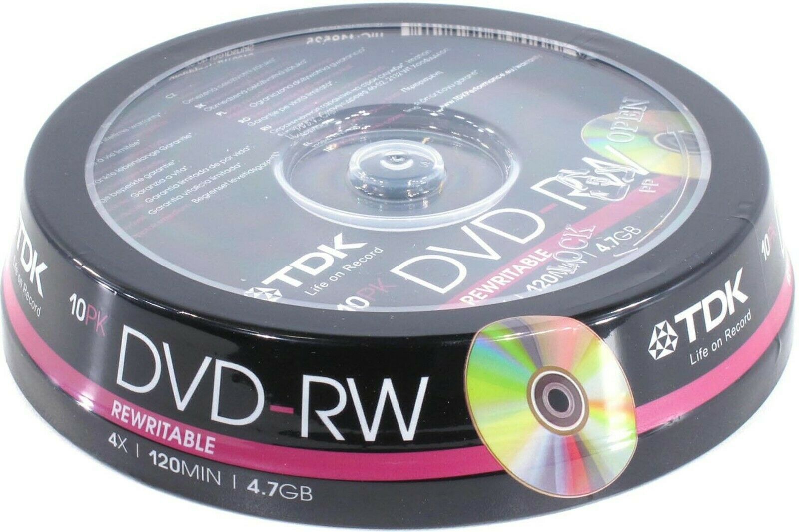 100 x TDK Blank DVDRW Disc 4x 120min 4.7GB Video/Data ReWritable CD