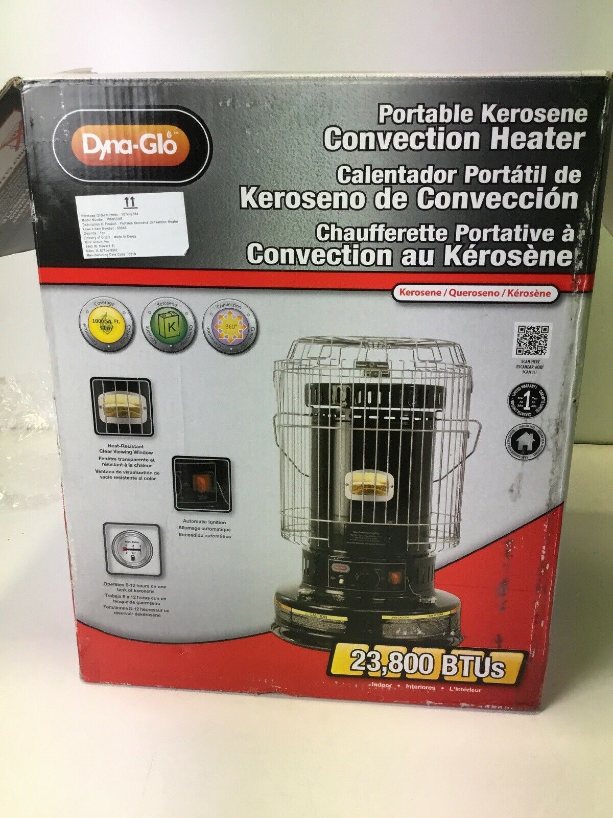 CLEAN DYNAGLO BLACK 23,800 BTU INDOOR KEROSENE CONVECTION HEATER