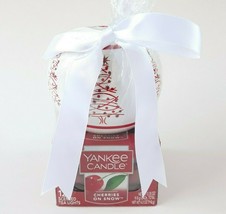 Yankee Candle Cherries on Snow Gift Set Christmas Tree Holder 12 Tea Lights NEW - $12.99