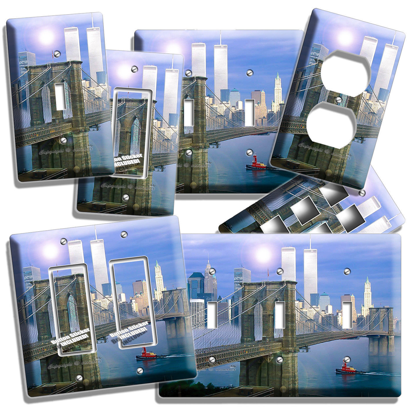 NYC NEW YORK CITY BROOKLYN BRIDGE TWIN TOWERS LIGHT SWITCH PLATE OUTLET HD DECOR