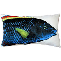 Blue Wrasse Fish Pillow 12x19, with Polyfill Insert - $29.95