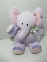 Kids II Purple Pink plush small elephant Rattle green ribbon bow - $12.86