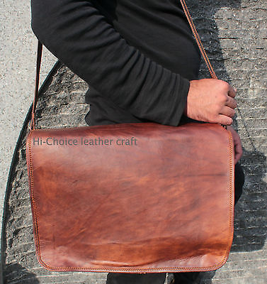 Men/'s Vintage Brown Leather Full Flap Messenger Laptop Satchel Shoulder Bag