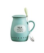Lovely Ceramic Cup Coffee Tea Mugs Suit, Mug + Lid + Spoon, Light Green - $22.73