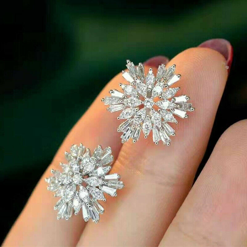 2Ct Round Cut Diamond Solid 925 Sterling Silver Flower Stud Earrings For Womens