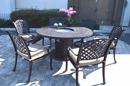 Propane fire pit table 7 pc Nassau patio dining set outdoor aluminum grills.  image 2