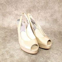 Michael Kors Womens Size 10 Tan Leather Peep Toe 4.5&quot; Slingback Heels Sa... - $21.99
