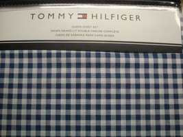 Tommy Hilfiger White Navy Blue Plaid Queen Sheet Set 4pc 