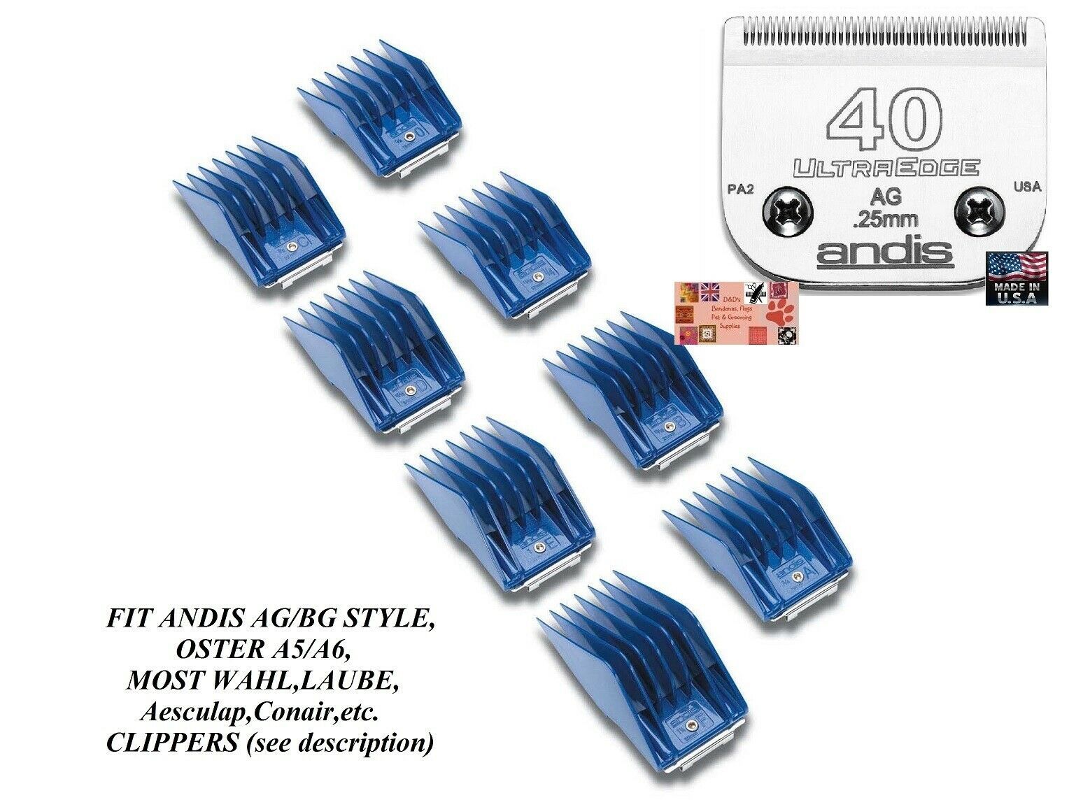 ANDIS 8 Guide ATTACHMENT COMB&ULTRAEDGE 40 BLADE*Fit Oster A5 A6,Wahl KM Clipper