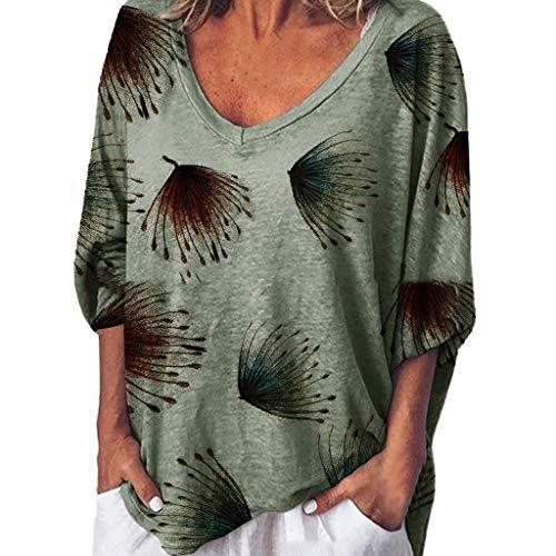 HAPPIShare Women Tops 3/4 Sleeve T Shirts V-Neck Print Casual Loose ...