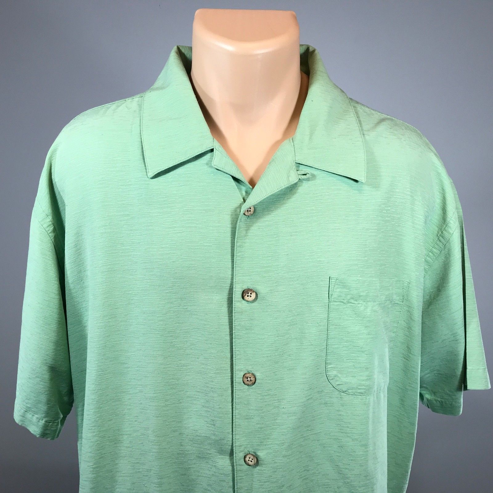 PGA Tour Collection XL Mens Golf Shirt 100% Silk Green Short Sleeve ...