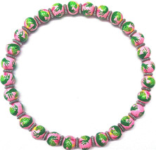 New In Pouch Angela Moore Pink Beaded Necklace With Green Frogs - $49.49