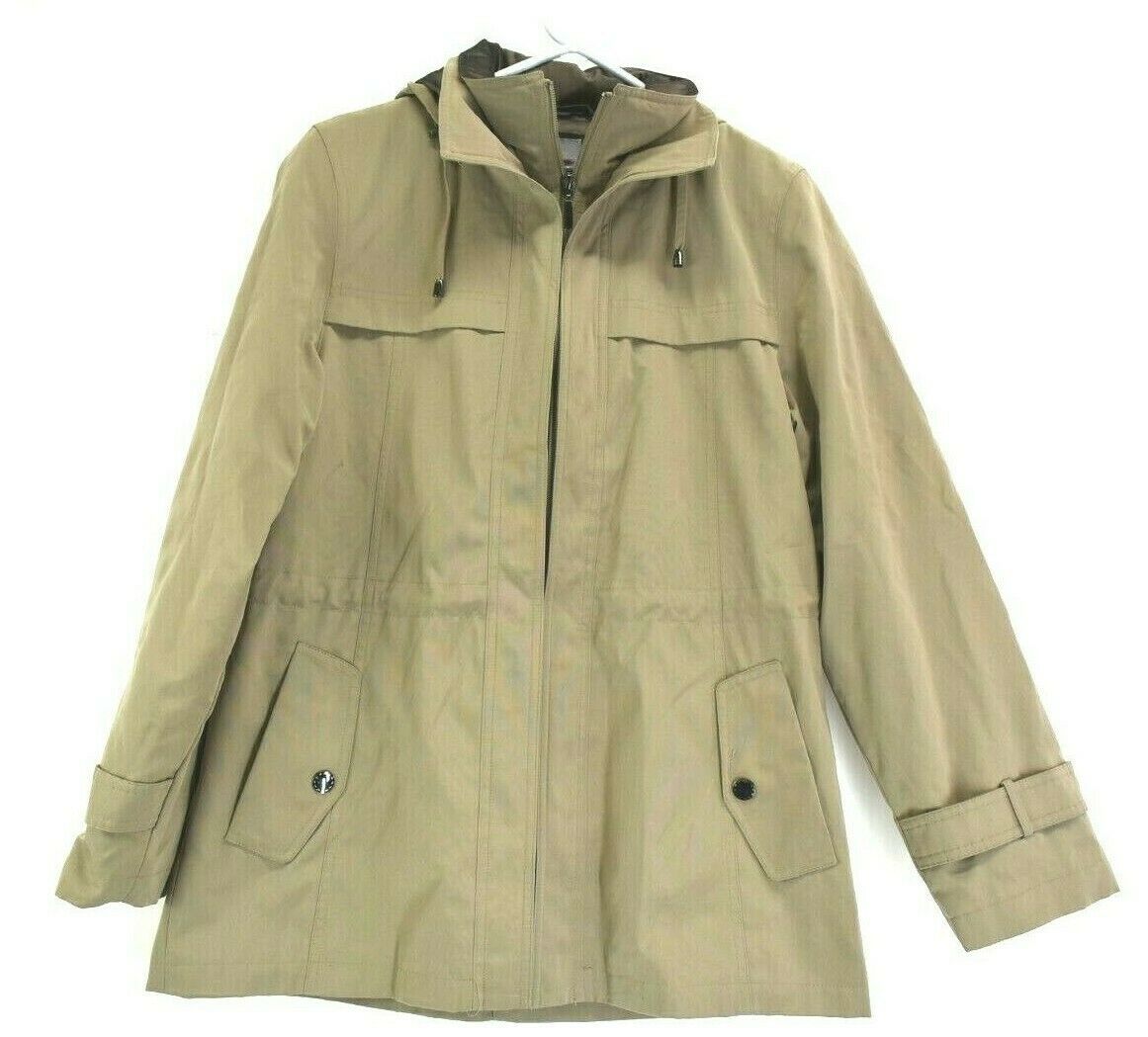 Miss Gallery Petite Women's Medium M Full Zip Hooded Jacket Coat Beige ...