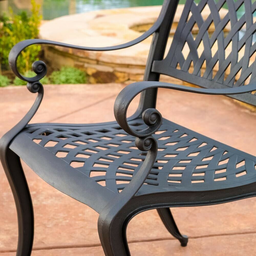 Outdoor Dining Chair 300 lb. Weight Capacity Mesh Aluminum Black (2