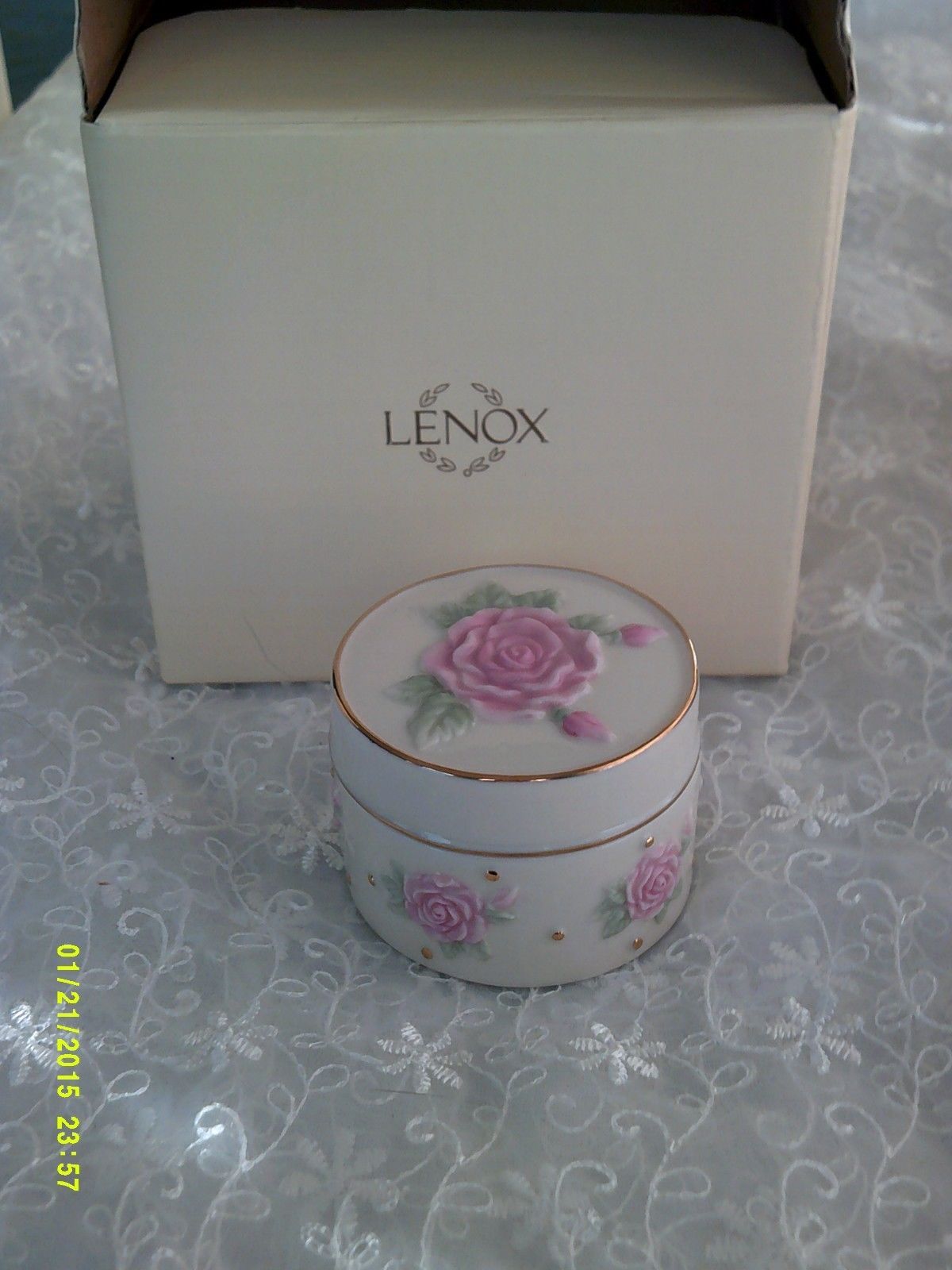 Lenox Ring or Jewelry Box with Pink Roses Trinkets, Hinged Boxes