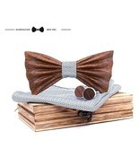 3D WOODEN Handmade BOW TIE &amp; Handkerchiefs Cuff Links with Box Gift NEW - $35.05