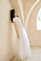 White Floor Length Tulle Skirt with Train White Bridal Tutu Skirt Wedding Outfit image 6