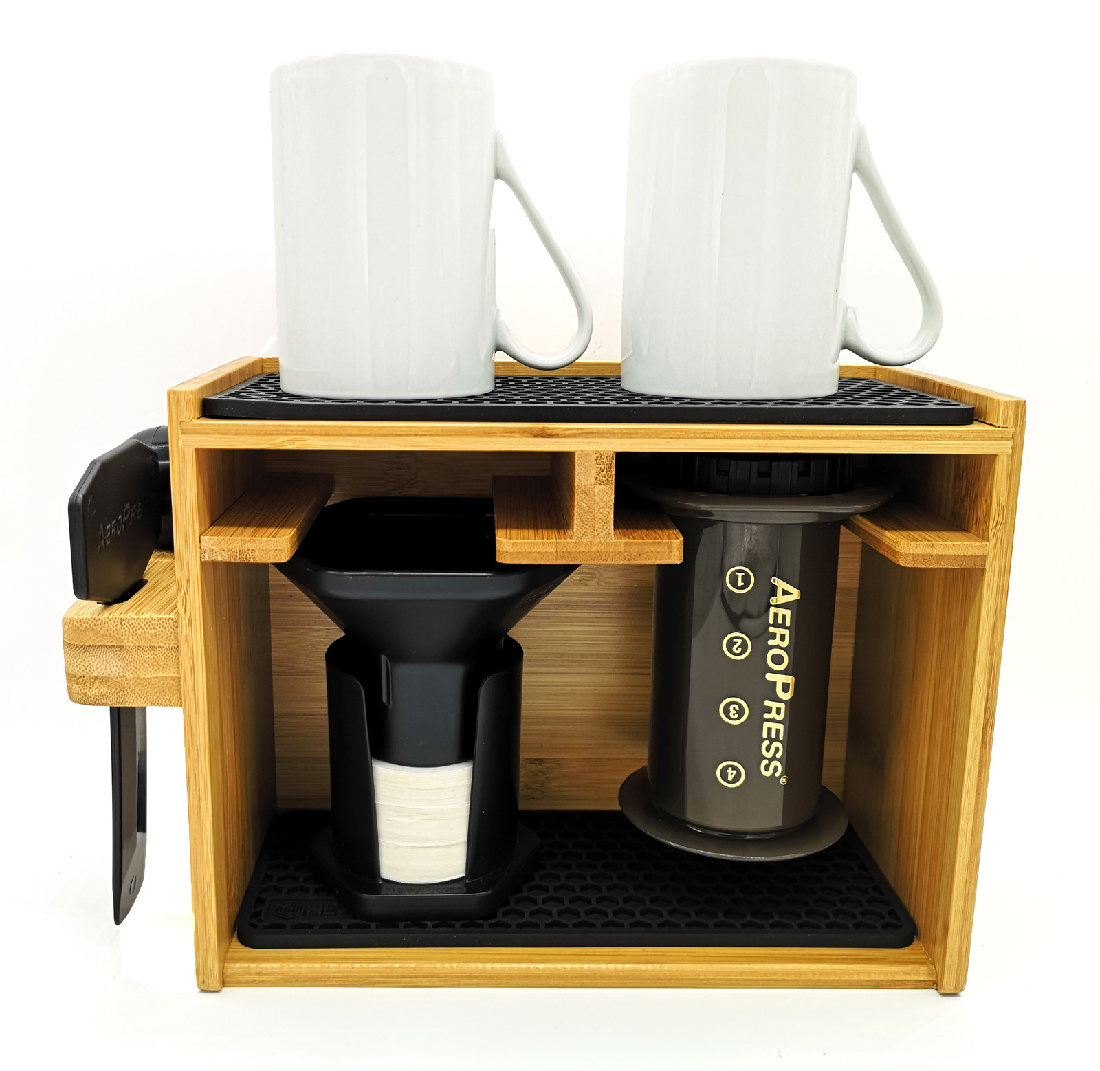 Aeropress Coffee Maker Organizer Caddy Holds Filters Accessories Bamboo