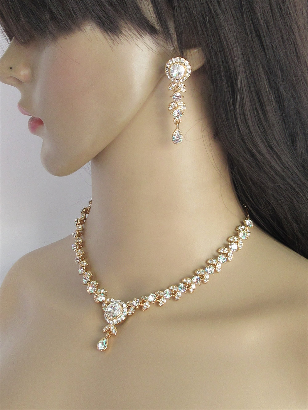 Wedding Necklace Set,Gold Wedding Jewelry Set,Bride Necklace Set