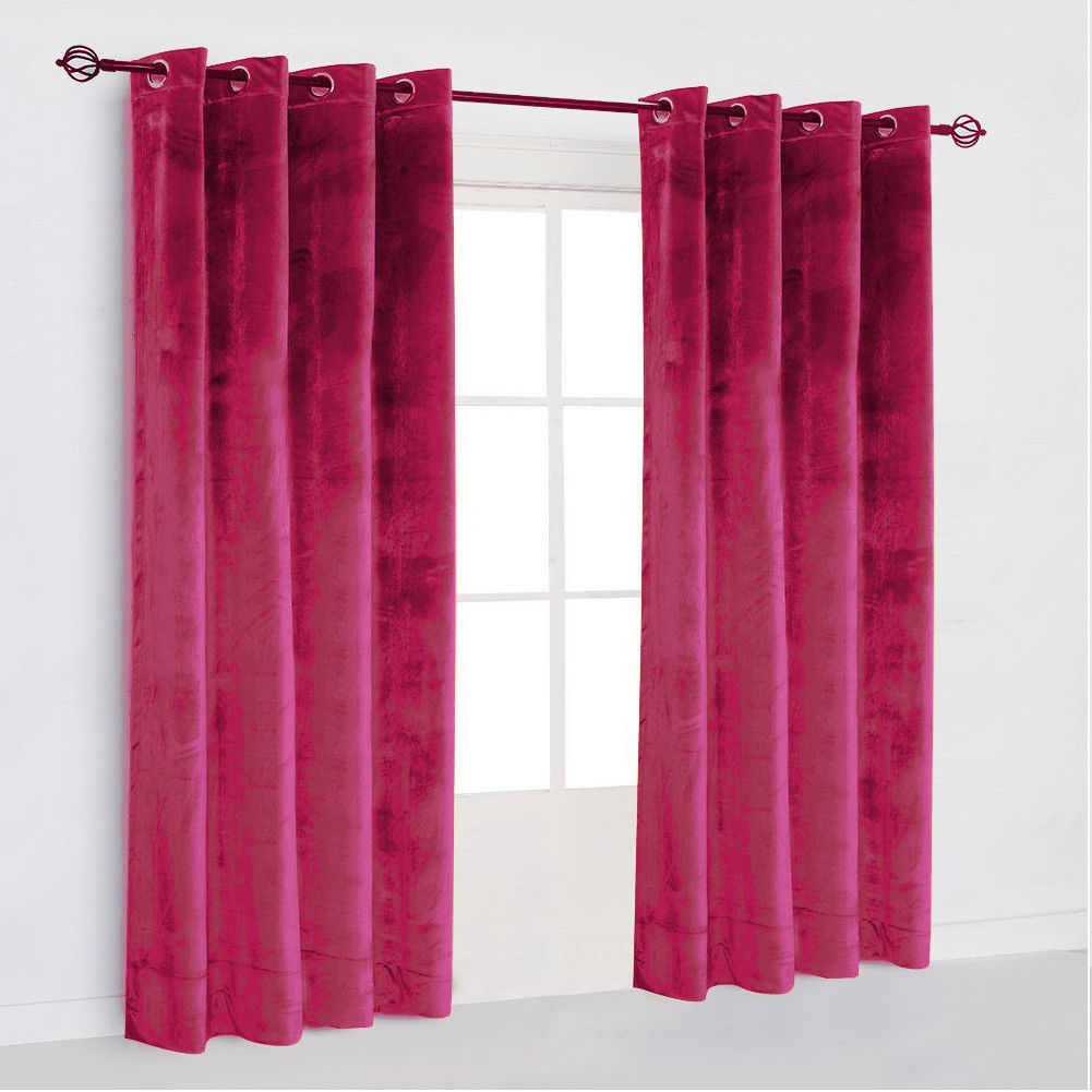 50"x64" Eyelet Grommet Sheen Velvet Curtain Drapes Lined Panels 2PC