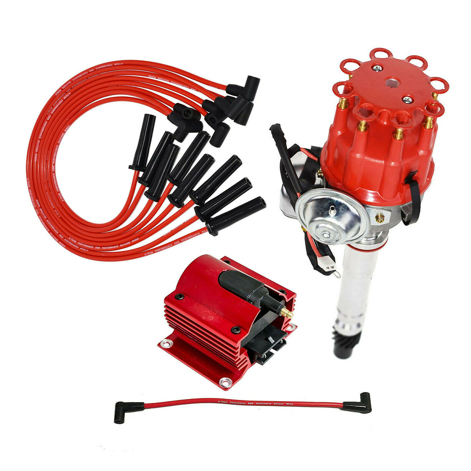 BBC CHEVY 396 454 SMALL CAP DISTRIBUTOR + RED 8mm SPARK PLUG WIRES STRAIGHT BOOT Ignition Wires