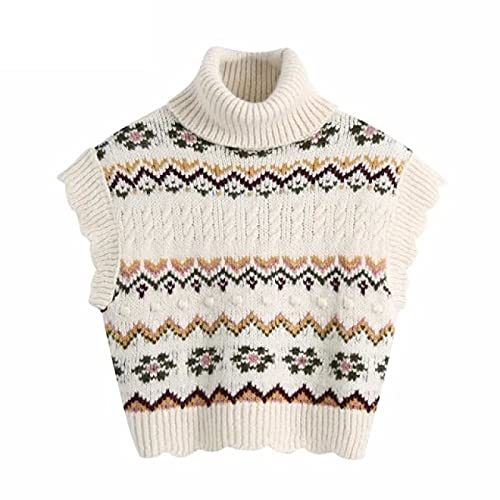 Turtleneck Flower Print Jacquard Knitting Sweater Female Wave Edge Casual Vest C