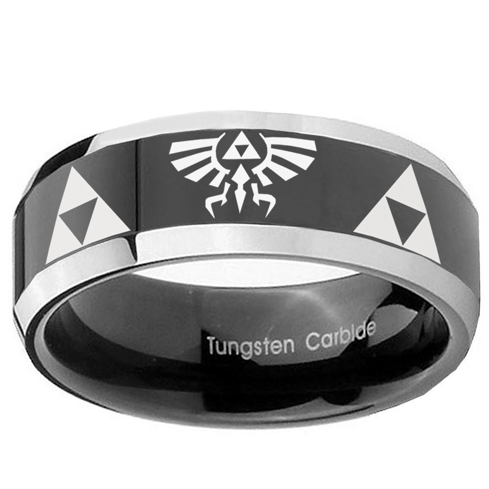 Legend of Zelda Design 10mm Two Tone Black Beveled Tungsten Engraved