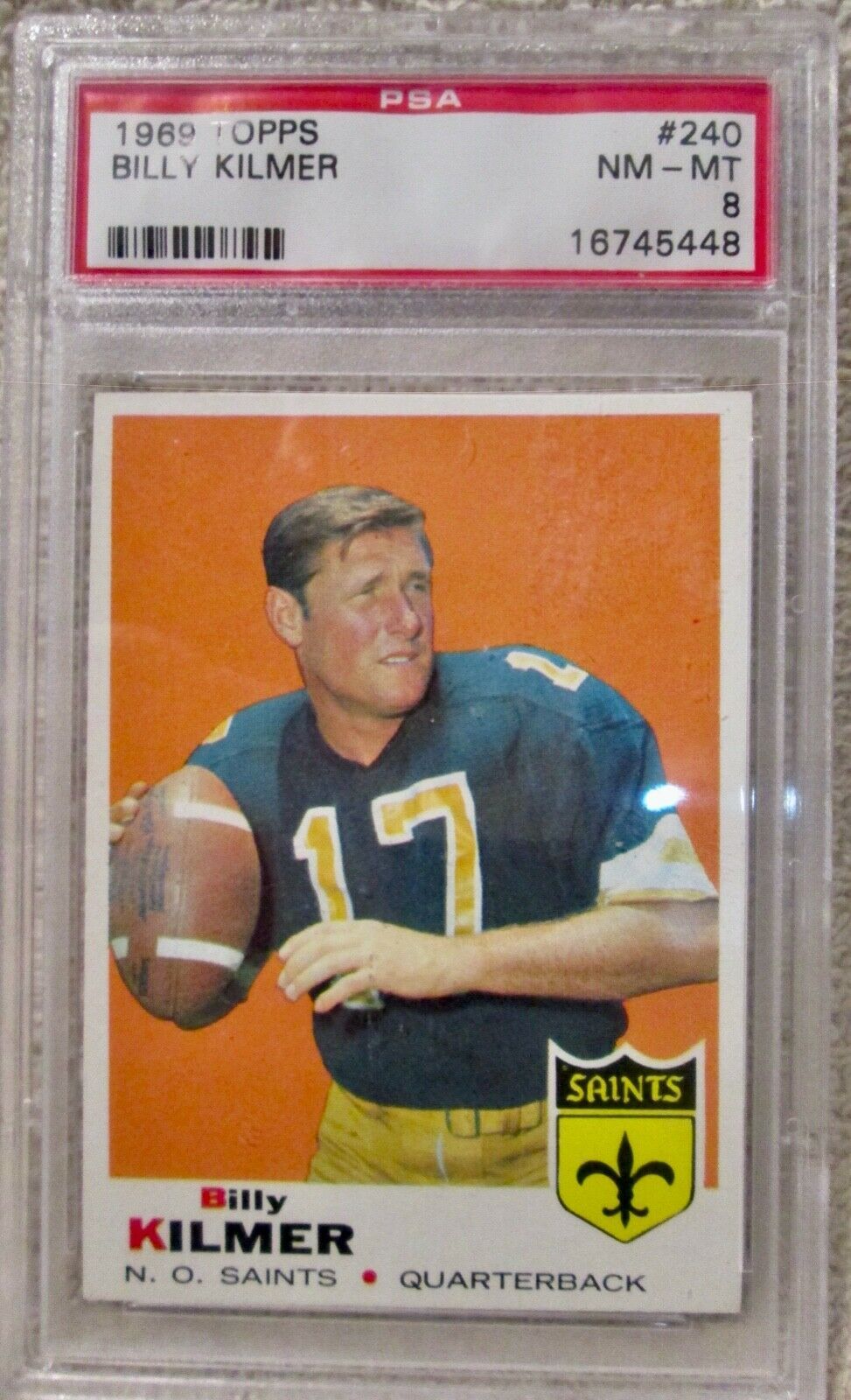 Topps football 1969 Billy Kilmer QB graded PSA 8 near mint Football Cards