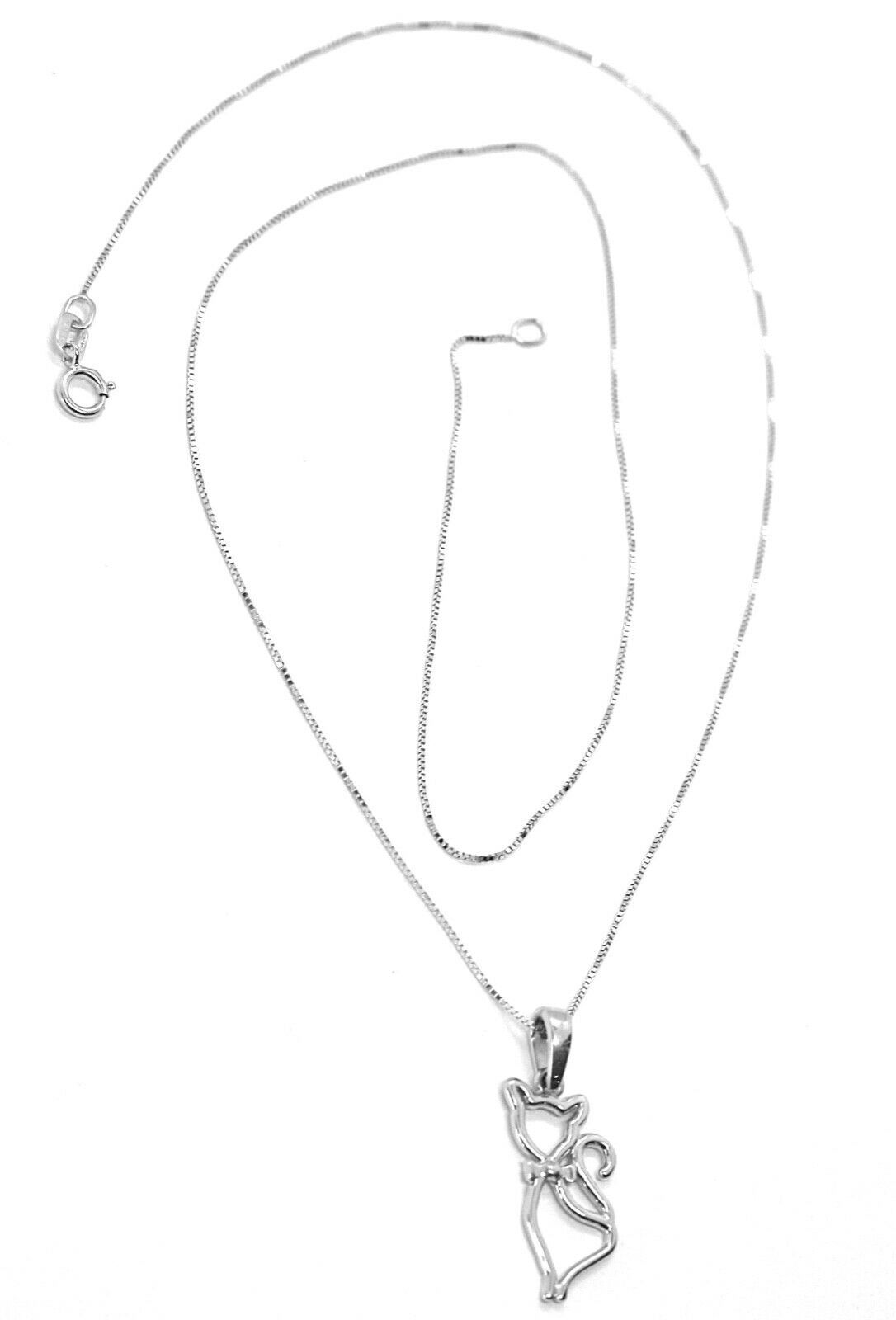 Primary image for 18K WHITE GOLD MINI NECKLACE, CAT PENDANT 0.7" AND VENETIAN CHAIN 17.7"