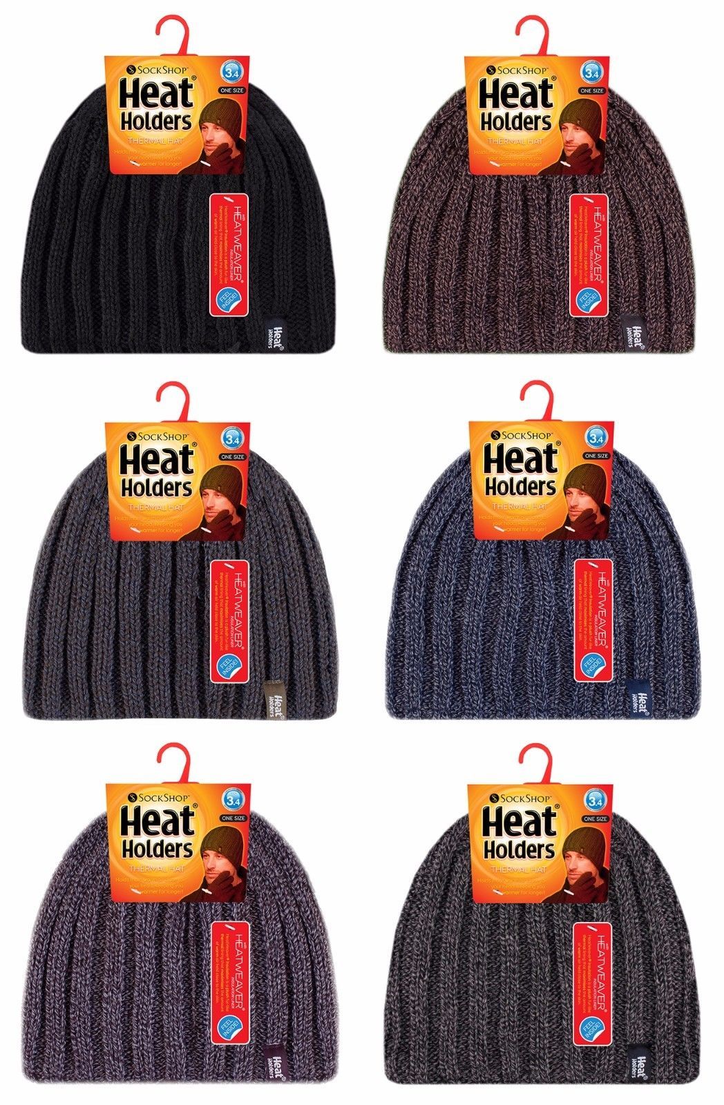 Heat Holders - Mens Warm Fleece Lined Insulated Ribbed Knit Winter Thermal Hat