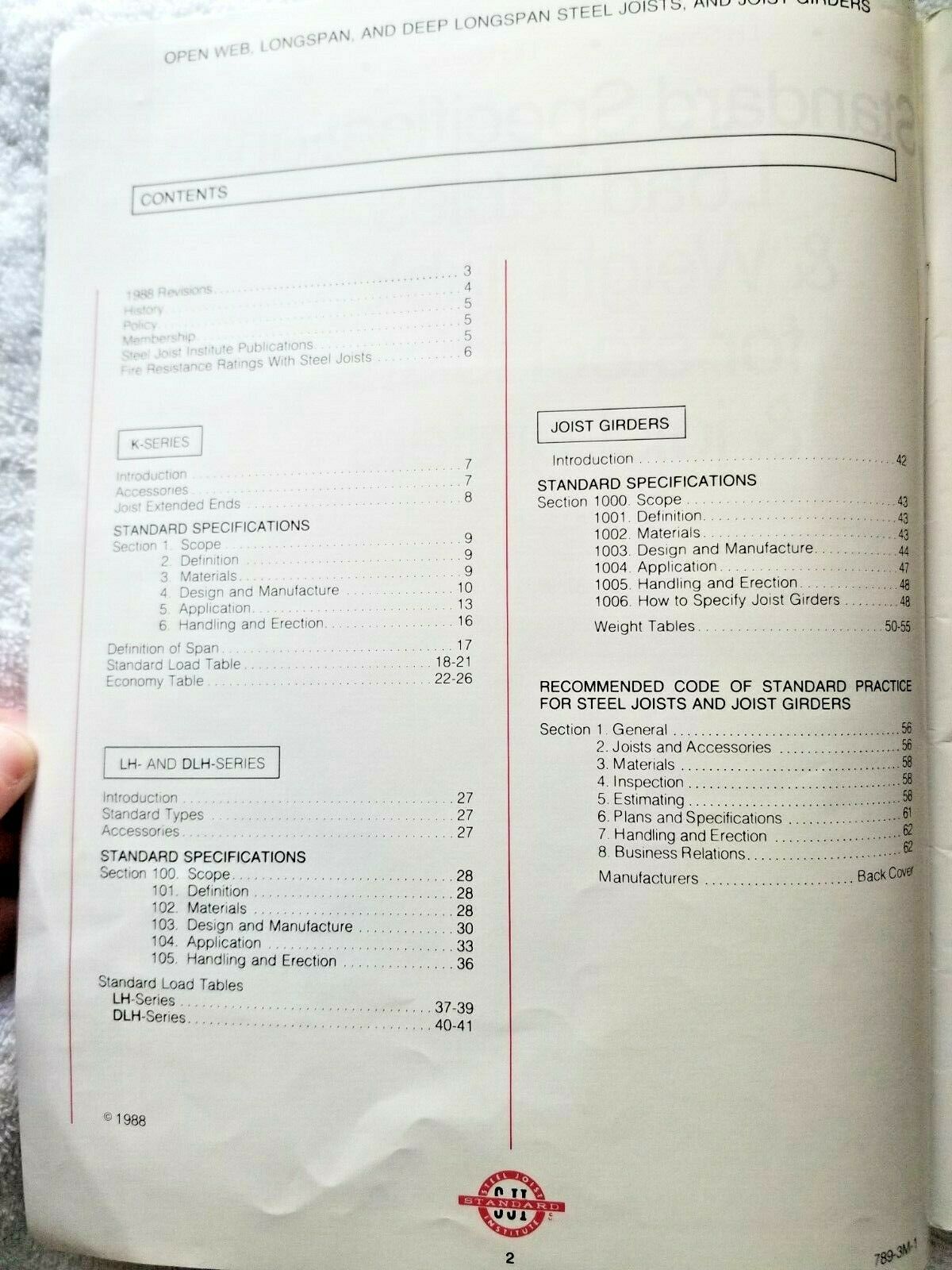 1988 Steel Joint Institute Specifications Guide Steel Joists & Joist