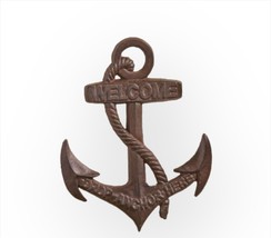 Anchor Wall Plaque with Welcome Sentiment 13.8" High Cast Iron Seaside Ocean  image 1