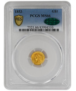1853 G$1 Gold Dollar, PCGS MS66 CAC - $6,925.05