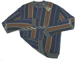 NEW! $275 Jhane Barnes Sweater!  M   Fantastic Geometric Pattern in Blue & Brown - $159.99