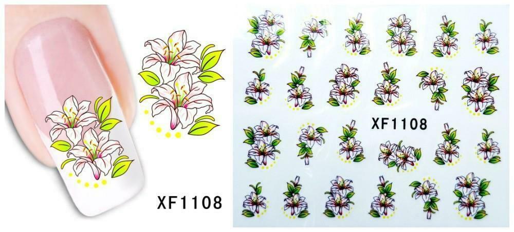 Nail Art Water Transfer Sticker Decal Stickers Pretty Flowers White Pink XF1108