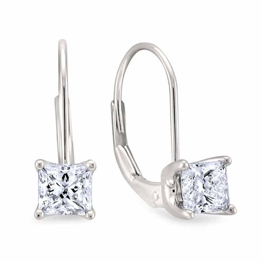 1.00 Ct Princess Cut Sim Diamond Drop Earrings For Women's In 14K White