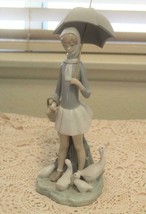 Retired Lladro Girl With Umbrella #4510 Ducks Geese With Original Box Mint - $112.50