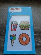 STAPLES PLASTIC RAISED JUNK FOOD STICKERS. ICE CREAM DOUGHNUT POPCORN BU... - $8.86
