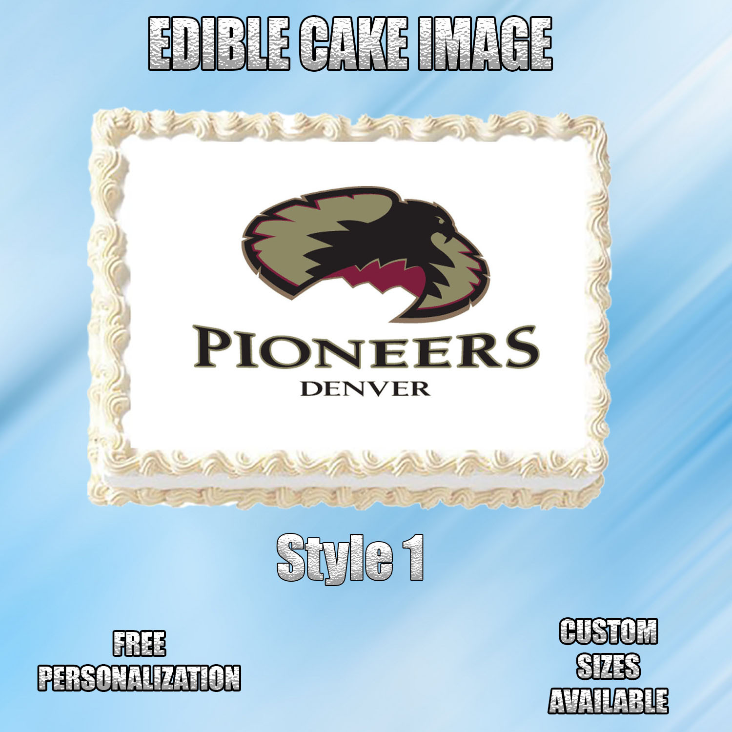 Denver Pioneers Edible Image Topper Cupcake Frosting 1/4 Sheet 8.5 x 11
