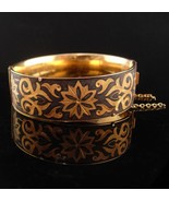 Victorian mourning Bracelet - hollow hinged Vintage Bangle - damascene  ... - $255.00