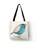 Cute Little Bird Print Linen Tote Bag Women Fabric Handbags Folding Reus... - $16.87