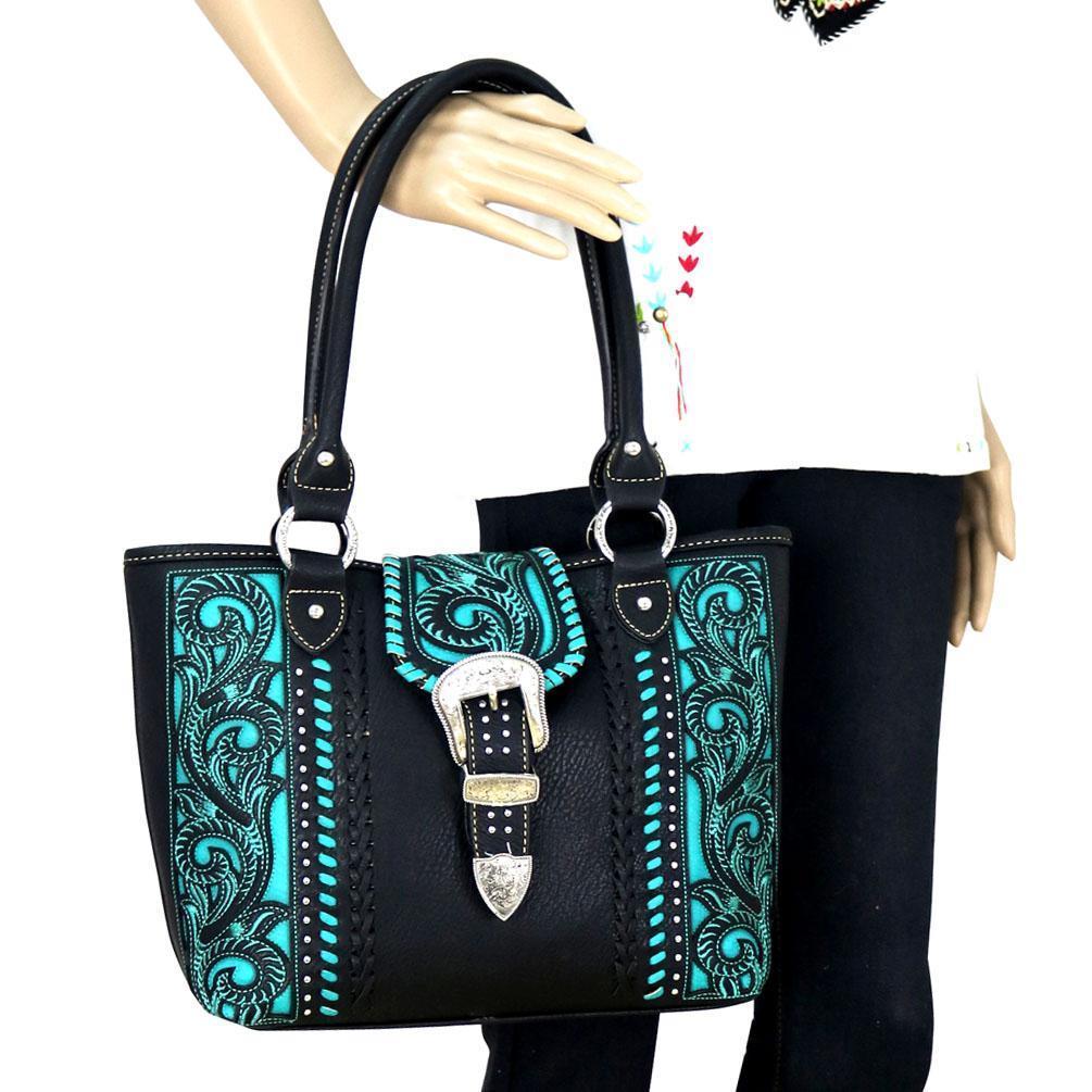 BLACK SEQUENCE TRIBAL STITCHED SHOULDER HANDBAG AZTEC CONCEALED CARRY WESTERN
