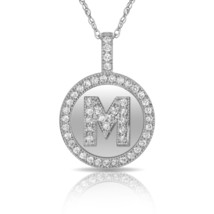 14K Solid White Gold Round Circle Initial "M" Letter Charm Pendant & Necklace - $72.25+