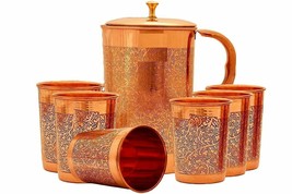 Copper Embossed  Jug With Tumbler Pitcher Storage Serving Water 1500 ml - $60.03
