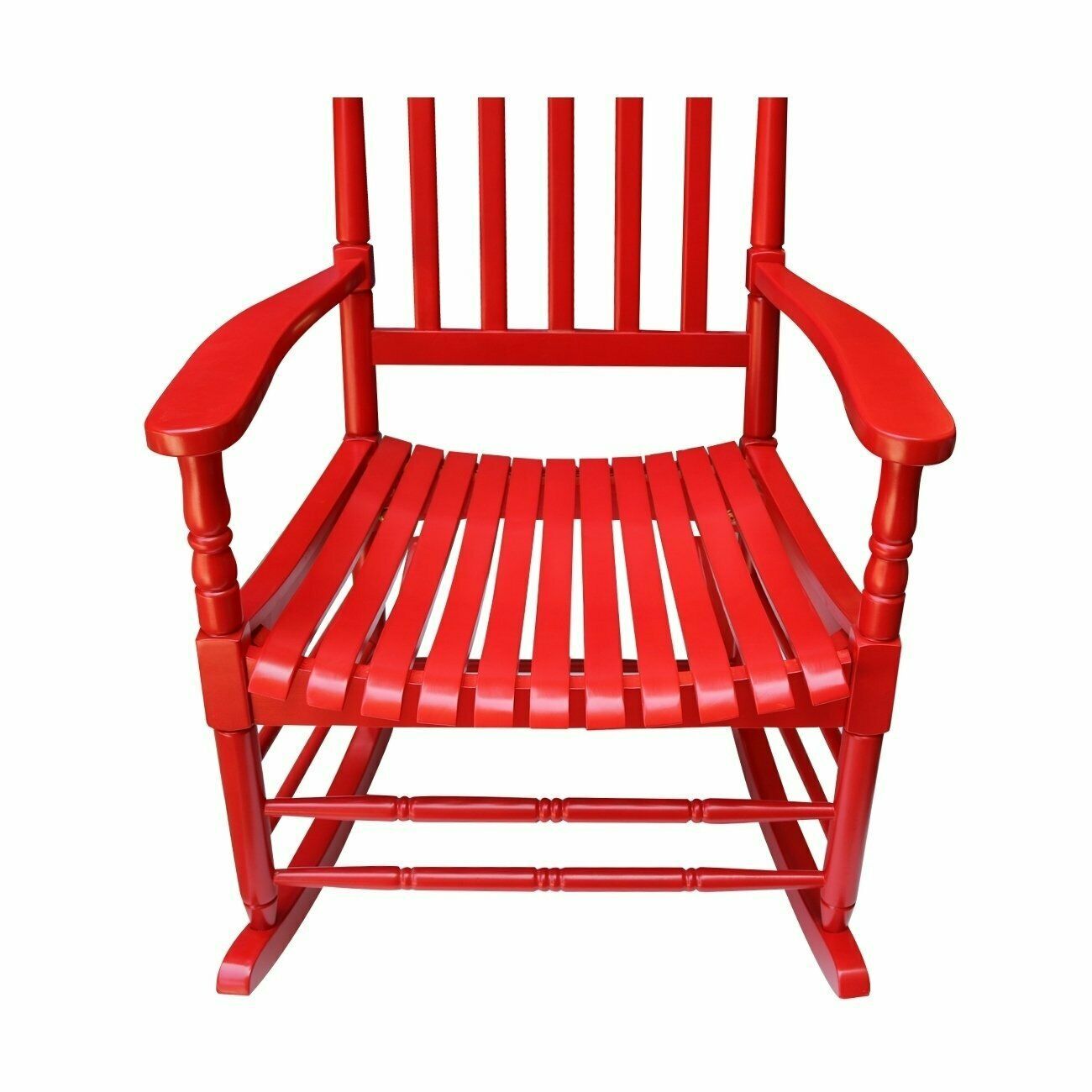 Red Rocking Chair Rocker Acacia Wood Retro High Back Wide Seat Porch Nursery Chairs