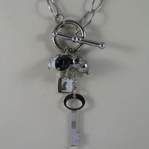 .925 SILVER RHODIUM NECKLACE WITH TRANSPARENT CRISTAL, WHITE HOWLITE AND CHARMS image 3