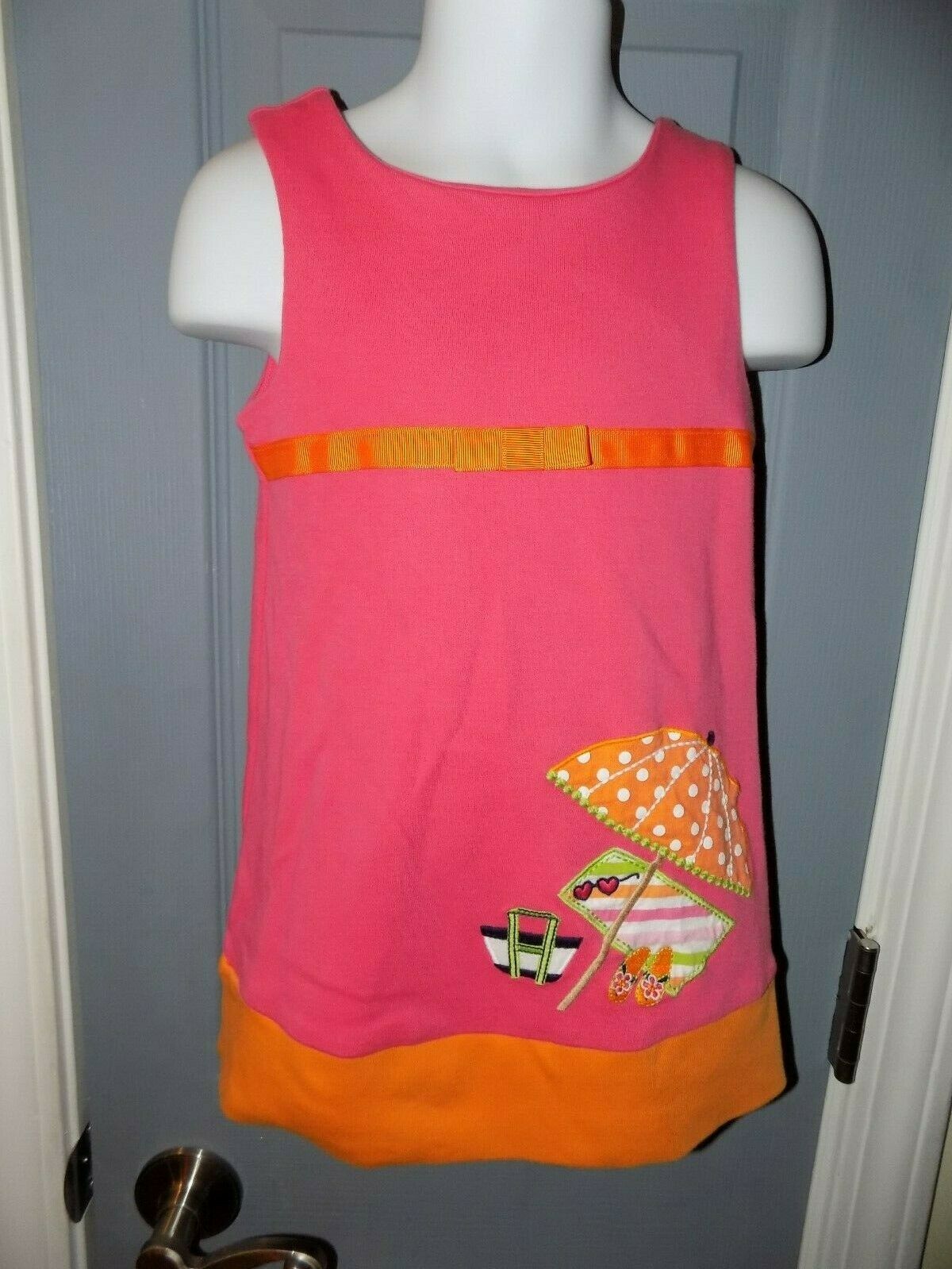 Hartstrings Pink & Orange Dress W/ Beach Scene Applique Size 3T Girl's EUC - $21.75