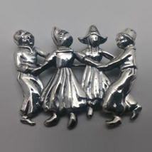 Vintage Sterling Silver Lang Dutch People Dancing Pin Brooch - $23.76